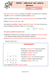 Additionner les nombres décimaux - Cours, Leçon de calcul : 4eme Primaire <small style='color:inherit;'>(téléchargement gratuit)</small>