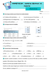 Nombres décimaux et mesures - Exercices de numération : 4eme Primaire - PDF à imprimer