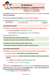 Les pronoms possessifs et démonstratifs - Cours, Leçon de grammaire : 5eme Primaire - PDF gratuit à imprimer