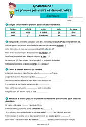 Les pronoms possessifs et démonstratifs - Exercices de grammaire : 5eme Primaire - PDF à imprimer