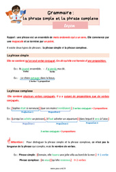 La phrase simple et la phrase complexe - Cours, Leçon de grammaire : 5eme Primaire - PDF gratuit à imprimer