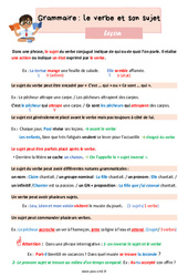 Le verbe et son sujet - Cours, Leçon de grammaire : 5eme Primaire - PDF gratuit à imprimer