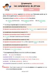 Les compléments de phrase - Cours, Leçon de grammaire : 5eme Primaire - PDF gratuit à imprimer