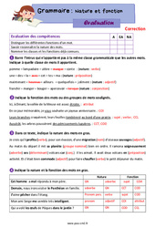 Nature et fonction - Évaluation de grammaire : 5eme Primaire - PDF à imprimer