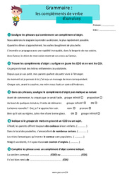 Les compléments de verbe (COD, le COI) - Exercices de grammaire : 5eme Primaire - PDF à imprimer