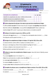 Les compléments de verbe (COD, le COI et le COS) - Évaluation de grammaire : 5eme Primaire - PDF à imprimer