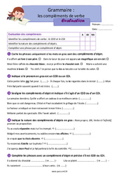 Les compléments de verbe (COD, le COI) - Évaluation de grammaire : 5eme Primaire - PDF à imprimer