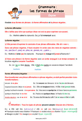 Les formes de phrase (affirmative et négative) - Cours, Leçon de grammaire : 5eme Primaire - PDF gratuit à imprimer