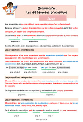 Les différentes propositions (subordonnées, juxtaposées, coordonnées) - Cours, Leçon de grammaire : 5eme Primaire - PDF gratuit à imprimer