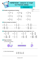Comparer et ranger les fractions simples - Exercices de numération : 5eme Primaire - PDF à imprimer