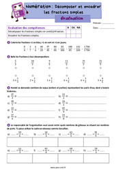 Décomposer et encadrer les fractions simples - Évaluation de numération : 5eme Primaire - PDF à imprimer