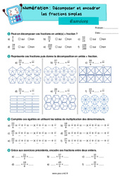 Décomposer et encadrer les fractions simples - Exercices de numération : 5eme Primaire - PDF à imprimer