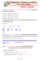 Décomposer et encadrer les fractions simples - Cours, Leçon de numération : 5eme Primaire - PDF gratuit à imprimer
