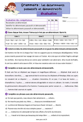 Les déterminants possessifs et démonstratifs - Évaluation de grammaire : 5eme Primaire - PDF à imprimer