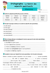 Le féminin des adjectifs qualificatifs - Exercices d'orthographe : 5eme Primaire - PDF à imprimer