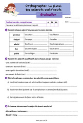 Le pluriel des adjectifs qualificatifs - Évaluation d'orthographe : 5eme Primaire - PDF à imprimer
