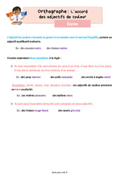 L’accord des adjectifs de couleur - Cours, Leçon d'orthographe : 5eme Primaire - PDF gratuit à imprimer