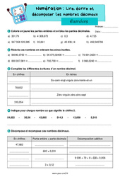 Lire, écrire et décomposer les nombres décimaux - Exercices de numération : 5eme Primaire - PDF à imprimer