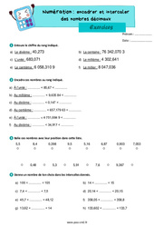 Encadrer, intercaler les nombres décimaux - Exercices de numération : 5eme Primaire - PDF à imprimer