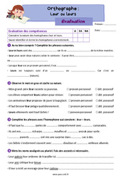 Homophones - Fiches leur / leurs - Évaluation d'orthographe : 5eme Primaire - PDF à imprimer
