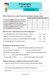 Homophones - Fiches leur / leurs - Exercices d'orthographe : 5eme Primaire - PDF à imprimer