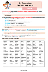 Les mots invariables - Cours, Leçon d'orthographe : 5eme Primaire - PDF gratuit à imprimer