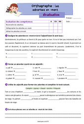 La formation des adverbes en - ment - Évaluation d'orthographe : 5eme Primaire - PDF à imprimer