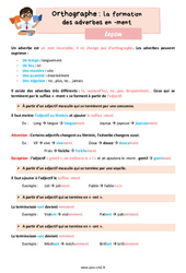 La formation des adverbes en - ment - Cours, Leçon d'orthographe : 5eme Primaire - PDF gratuit à imprimer