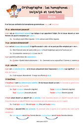Les homophones grammaticaux - Fiches sa/ça/çà et tout/tous - Cours, Leçon d'orthographe : 5eme Primaire - PDF gratuit à imprimer