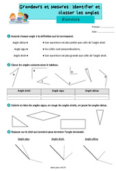 Identifier et classer les angles - Exercices de grandeurs et mesures : 5eme Primaire - PDF à imprimer