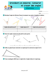 Comparer et tracer des angles - Exercices de grandeurs et mesures : 5eme Primaire - PDF à imprimer