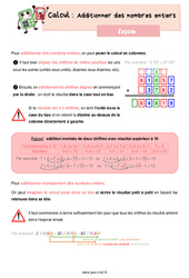 Additionner des nombres entiers - Cours, Leçon de calcul : 5eme Primaire <small style='color:inherit;'>(téléchargement gratuit)</small>