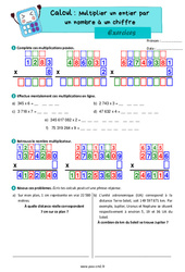 Multiplier un entier par un nombre à un chiffre - Exercices de calcul : 5eme Primaire - PDF à imprimer