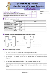 Calculer une aire avec formule - Évaluation de grandeurs et mesures : 5eme Primaire - PDF à imprimer