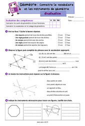 Connaitre le vocabulaire et les instruments de géométrie - Évaluation de géométrie : 5eme Primaire - PDF à imprimer