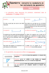 Connaitre le vocabulaire et les instruments de géométrie - Cours, Leçon de géométrie : 5eme Primaire - PDF gratuit à imprimer
