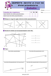 Identifier et tracer des droites perpendiculaires - Évaluation de géométrie : 5eme Primaire - PDF à imprimer