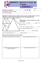 Identifier et décrire des triangles - Évaluation de géométrie : 5eme Primaire - PDF à imprimer