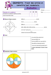 Tracer des cercles et connaître leur vocabulaire - Évaluation de géométrie : 5eme Primaire - PDF à imprimer
