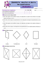 Identifier et décrire des quadrilatères - Évaluation de géométrie : 5eme Primaire - PDF à imprimer