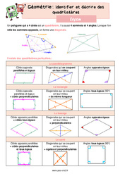 Identifier et décrire des quadrilatères - Cours, Leçon de géométrie : 5eme Primaire - PDF gratuit à imprimer