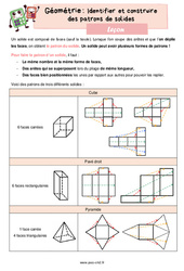 Identifier et construire des patrons de solides - Cours, Leçon de géométrie : 5eme Primaire - PDF gratuit à imprimer