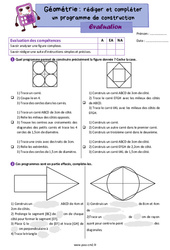 Écrire un programme de construction - Évaluation de géométrie : 5eme Primaire - PDF à imprimer