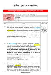 Phonologie - Ombres et lumières - Séquence complète : 2eme Maternelle - Cycle Fondamental - PDF à imprimer