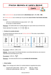 Fraction décimale et nombre décimal - Cours : 6eme Primaire - PDF à imprimer