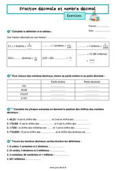 Fraction décimale et nombre décimal - Exercices, révisions  : 6eme Primaire - PDF à imprimer