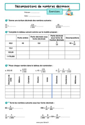 Décompositions de nombres décimaux - Exercices de numération pour la  : 6eme Primaire - PDF à imprimer