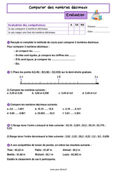 Comparer des nombres décimaux - Examen Evaluation de nombres et calculs pour la  : 6eme Primaire