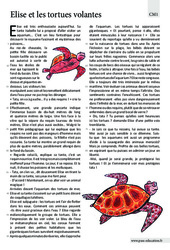 Elise et les tortues volantes - Récit - Lecture : 4eme Primaire - PDF à imprimer