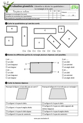 Identifier et décrire les quadrilatères - Fiches Le rectangle et le carré - Examen Evaluation- Fiches QCM - Quiz à imprimer : 3eme Primaire
